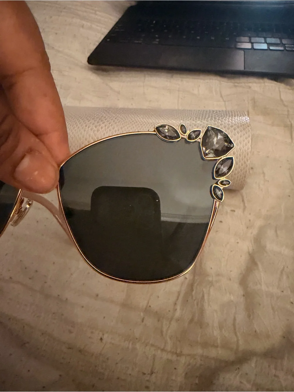 Jimmy Choo Gold Frame Black Lens Sunglasses with Crystal Accents